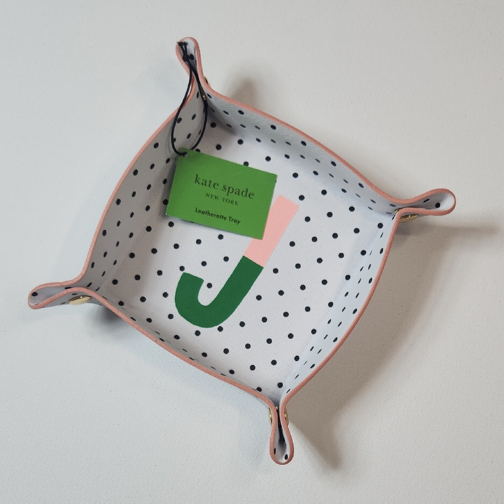 Kate Spade Pink and Green Leatherette Tray with Letter J NWT
